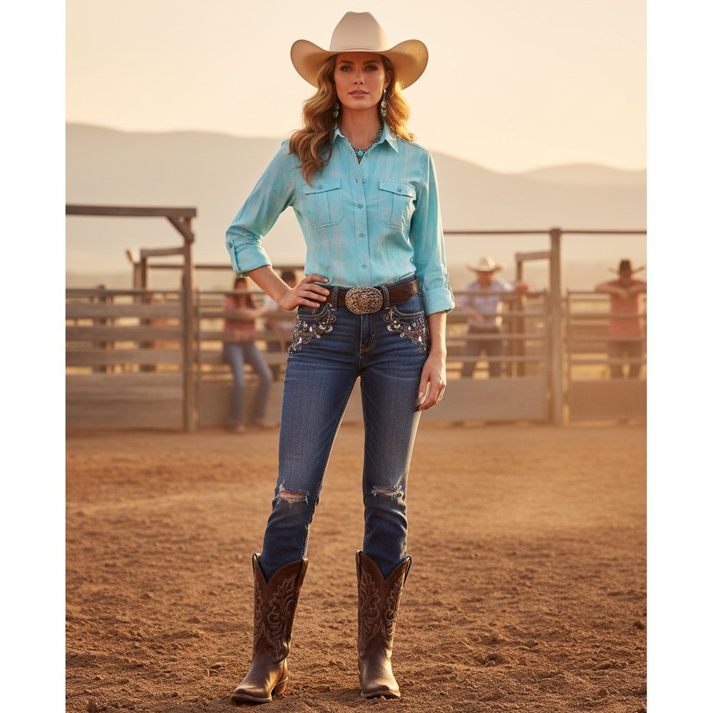 Duluth Trading Shirt Women M Blue Plaid Western Cowgirl Country Rodeo Work Shirt